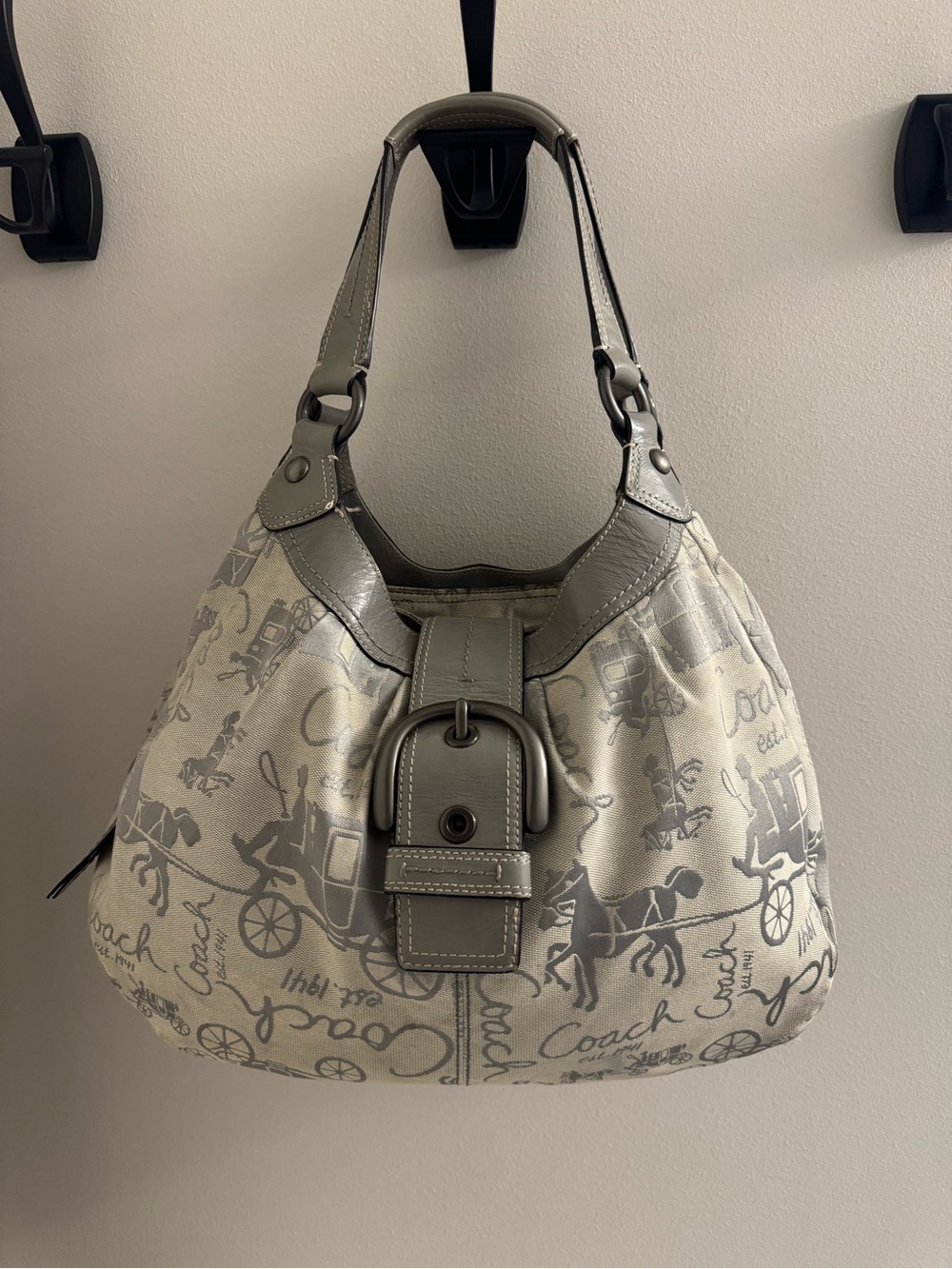 Coach Gray & Cream Signature Canvas Shoulder Bag PINK Lined